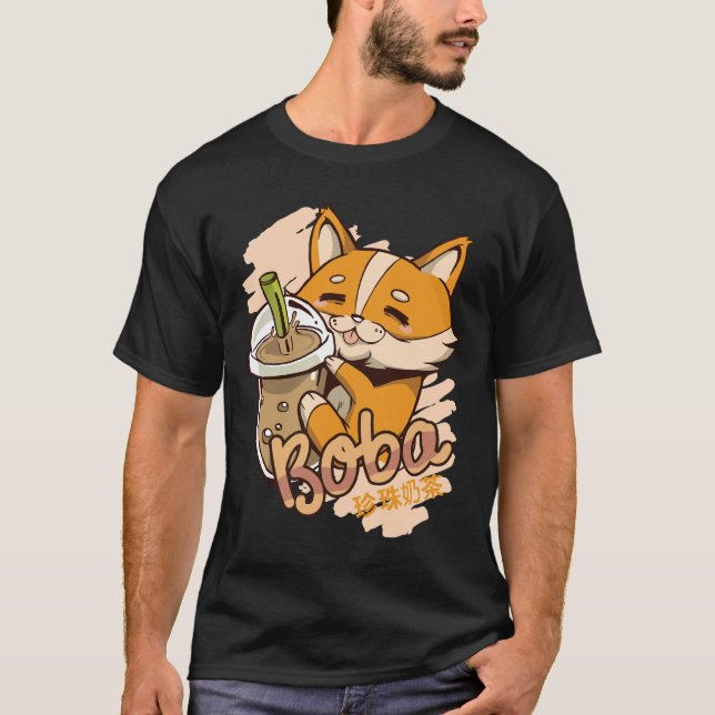 Corgi Puppy With Bubble Tea T-Shirt (Front)