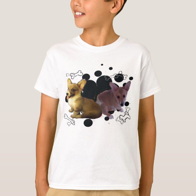 Corgi Pups with black dots background - T-Shirt (Front)