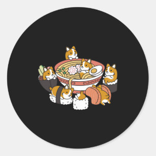 Corgi Ramen Sushi Classic Round Sticker