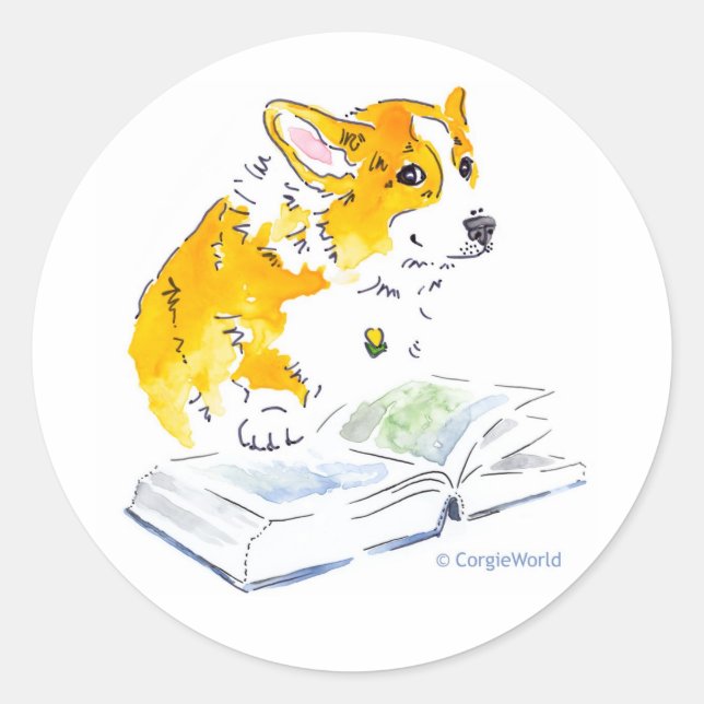 Corgi Read A Good Book Sticker (Front)