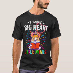 Corgi Reading Book It Takes Big Heart To Shape Lit T-Shirt