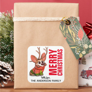Corgi Reindeer Christmas Label