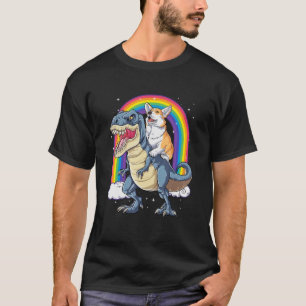 Corgi Riding Dinosaur rex Boys Girls Space Galaxy  T-Shirt