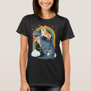 Corgi Riding Dinosaur T Rex Dog Funny Corgi Space T-Shirt