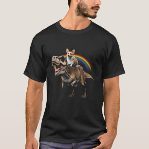 Corgi Riding Dinosaur T Rex Funny Rainbow Dog Love T-Shirt