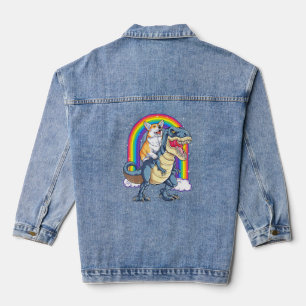 Corgi Riding Dinosaur T Rex Funny Space Galaxy Rai Denim Jacket
