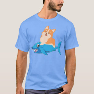 Corgi Riding Shark Dog Owner Pet Parent Gift Premi T-Shirt