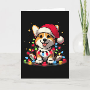Corgi Santa Christmas Tree Lights Boys Men Corgmas Card