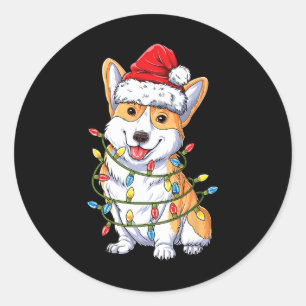 Corgi Santa Christmas Tree Lights Xmas Boys Men Co Classic Round Sticker
