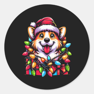 Corgi Santa Christmas Tree Lights Xmas Boys Men Co Classic Round Sticker