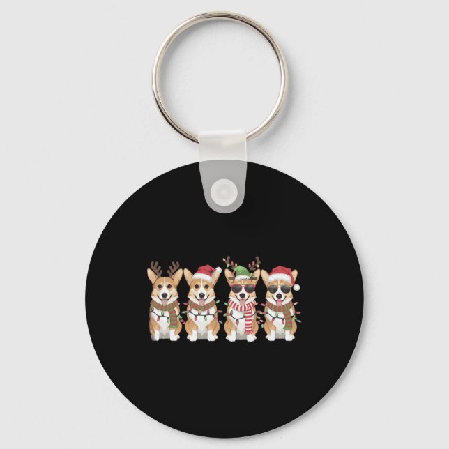 Corgi Santa Christmas Tree Lights Xmas Boys Men Co Key Ring (Front)