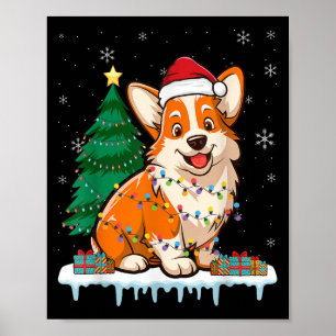 Corgi Santa Christmas Tree Lights Xmas Boys Men Co Poster