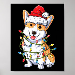 Corgi Santa Christmas Tree Lights Xmas Boys Men Co Poster