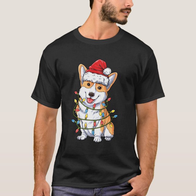 Corgi Santa Tree Lights T-Shirt (Front)