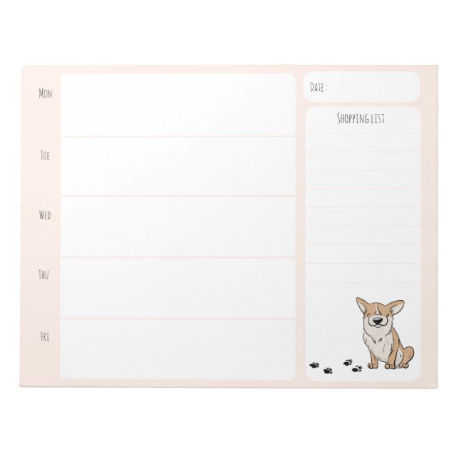 Corgi School Lunch Planner Notepad (Front)