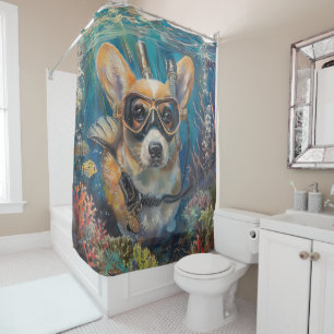 Corgi Scuba Diving Underwater Shower Curtain