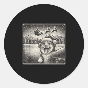 Corgi Selfie With Santa For Men Women Kids  Classic Round Sticker