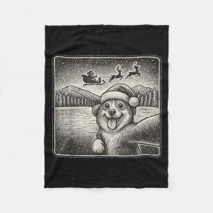 Corgi Selfie With Santa For Men Women Kids Fleece Blanket
