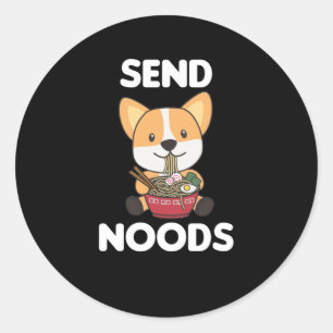 Corgi Send Noods Ramen Cute Kawaii Dogs Classic Round Sticker