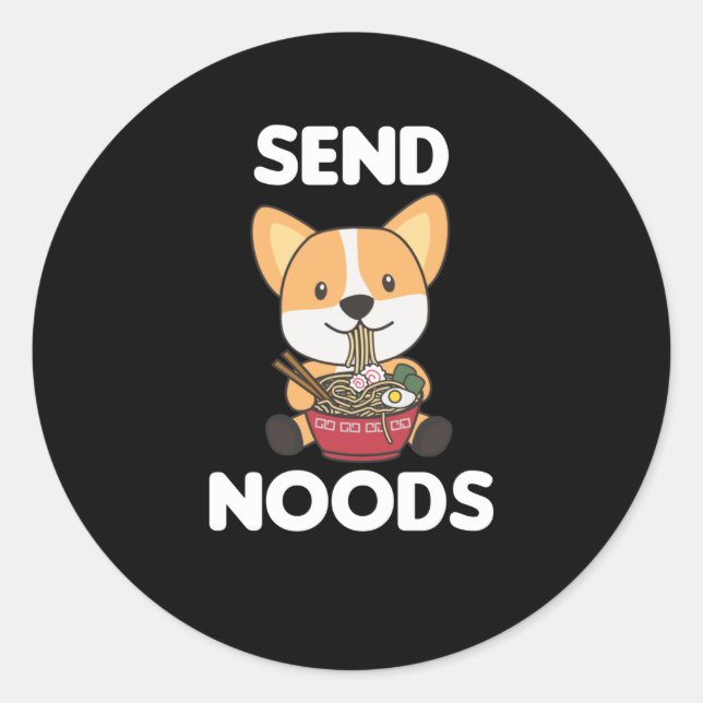 Corgi Send Noods Ramen Cute Kawaii Dogs Classic Round Sticker (Front)