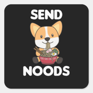 Corgi Send Noods Ramen Cute Kawaii Dogs Square Sticker