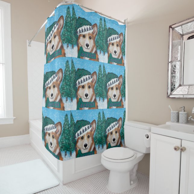 Corgi Shower Curtain (In Situ)
