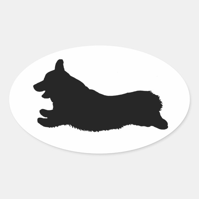 Corgi Silhouette - Running Oval Sticker (Front)