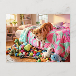 Corgi Sliding Sleepily Off Bed Postcard