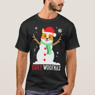 Corgi Snowman Cute Dog Mum Dad Christmas T-Shirt