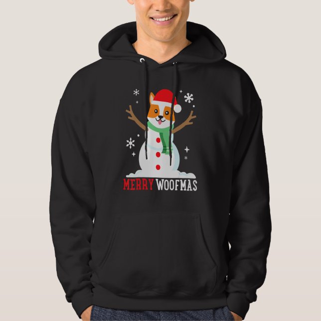 Corgi Snowman Funny Cute Dog Mum Dad Christmas Hoodie (Front)