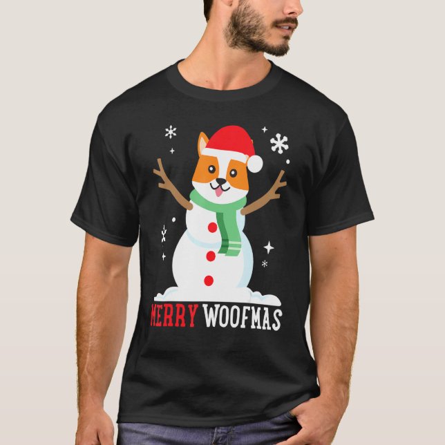 Corgi Snowman Funny Cute Dog Mum Dad Christmas T-Shirt (Front)