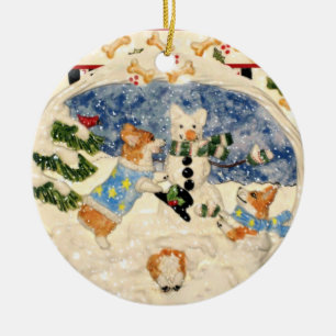 Corgi Snowman Ornament