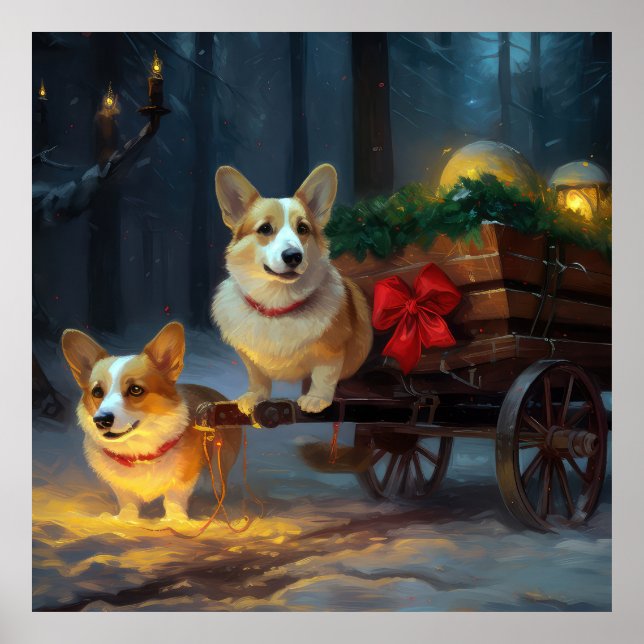 Corgi Snowy Sleigh Christmas Decor  (Front)