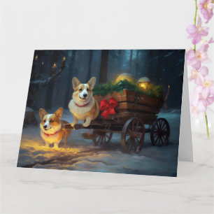 Corgi Snowy Sleigh Christmas Decor  Card