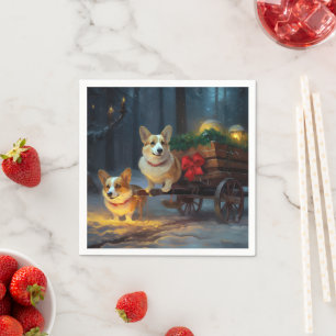Corgi Snowy Sleigh Christmas Decor  Napkin