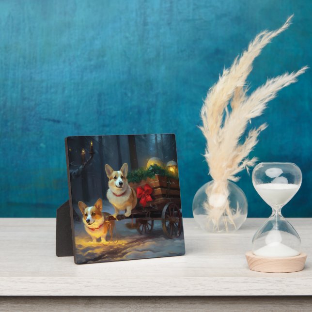 Corgi Snowy Sleigh Christmas Decor  Plaque (Insitu)