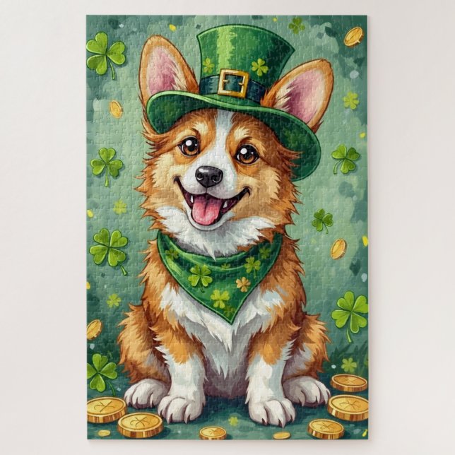 Corgi St Patrick’s Day Cute Lucky Dog Jigsaw Puzzle (Vertical)