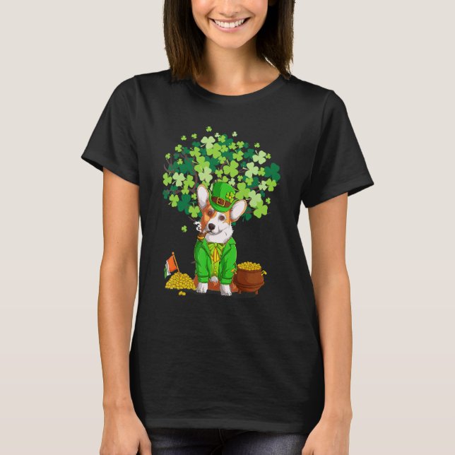 Corgi St Patrick's Day Funny Leprechaun Hat Corgi T-Shirt (Front)