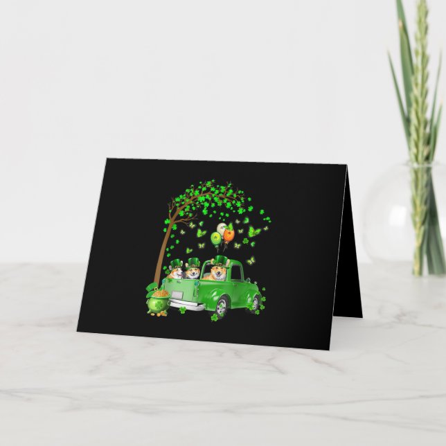 Corgi St Patricks Day Green Truck Under The Tree Card (Front)