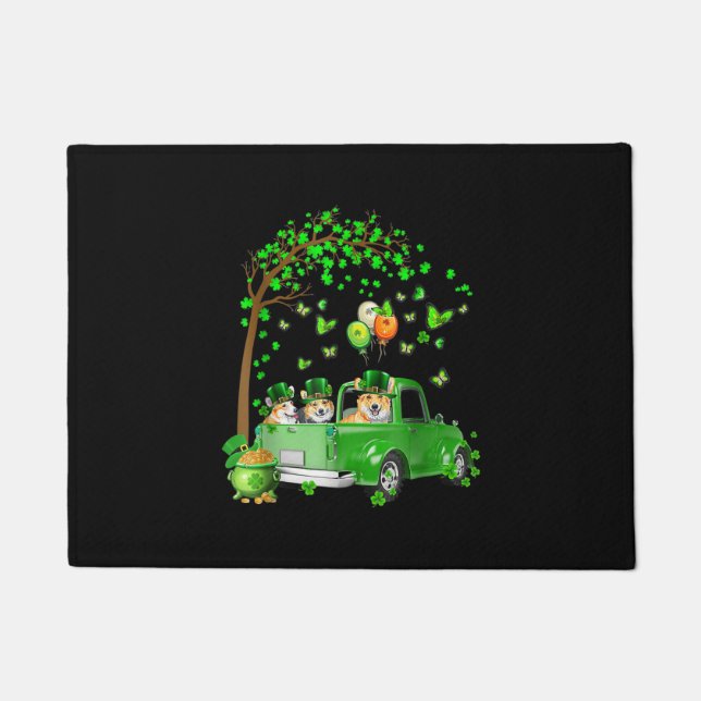 Corgi St Patricks Day Green Truck Under The Tree Doormat (Front)