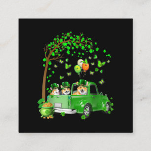 Corgi St Patricks Day Green Truck Under The Tree Square Business Card
