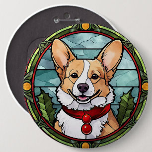 Corgi Stained Glass Christmas 6 Cm Round Badge