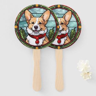 Corgi Stained Glass Christmas Hand Fan