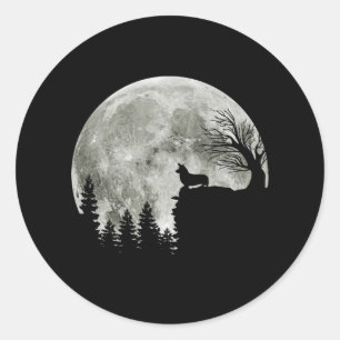 Corgi Standing On Mountain Moonlight Halloween Classic Round Sticker