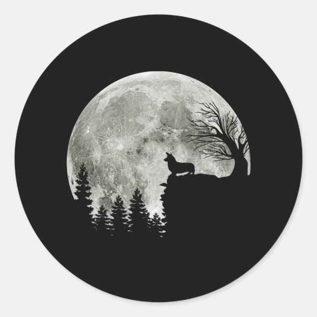Corgi Standing On Mountain Moonlight Halloween Classic Round Sticker (Front)