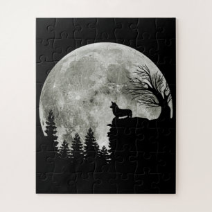 Corgi Standing On Mountain Moonlight Halloween Jigsaw Puzzle
