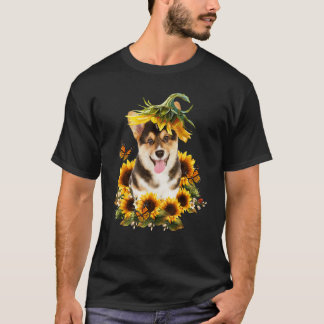 Corgi Sunflower Butterfly Cute Dog T-Shirt