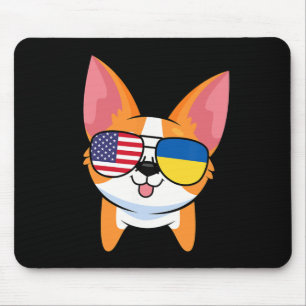 Corgi Sungles Usa American Ukraine Flag Kawaii Mouse Pad