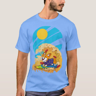 Corgi Surfing Big Wave Pizza Surfboard Dog Lover H T-Shirt