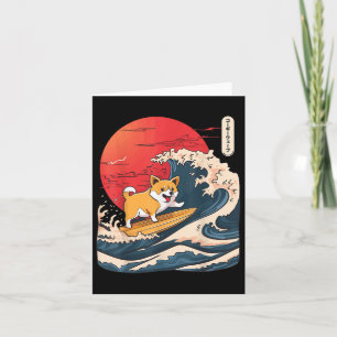 Corgi Surfing Japanese Wave  Card